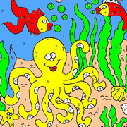 Obrázek, online omalovánka pro malé děti k vybarvení Chobotnice, Zvířátka Obrázky vytisknutí zadarmo.