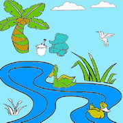 Obrázek, online omalovánka pro malé děti k vybarvení Řeka, Krajina Obrázky vytisknutí zadarmo.