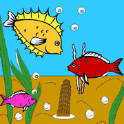 Obrázek, online omalovánka pro malé děti k vybarvení Rybičky, Zvířátka Obrázky vytisknutí zadarmo.