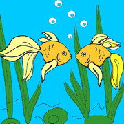 Obrázek, online omalovánka pro malé děti k vybarvení Zlaté rybky, Zvířátka Obrázky vytisknutí zadarmo.