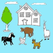 Obrázek, online omalovánka pro malé děti k vybarvení Zvířata na farmě, Krajina Obrázky vytisknutí zadarmo.