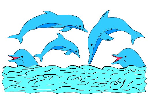 Obrázek, online omalovánka pro malé děti k vybarvení Delfíni, Zvířátka Obrázky ke stažení a vytištění zdarma.