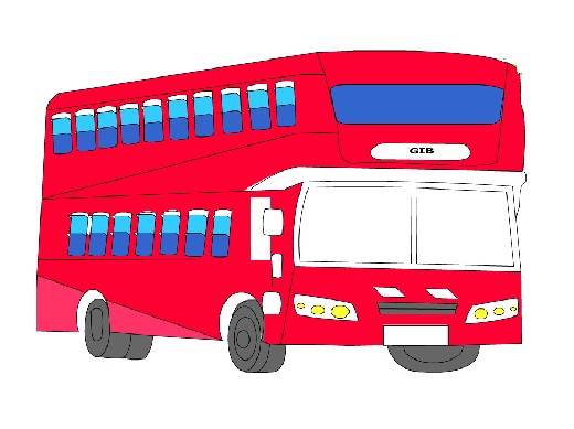 Obrázek, online omalovánka pro malé děti k vybarvení Dvoupatrový autobus, Auta Obrázky ke stažení a vytištění zdarma.