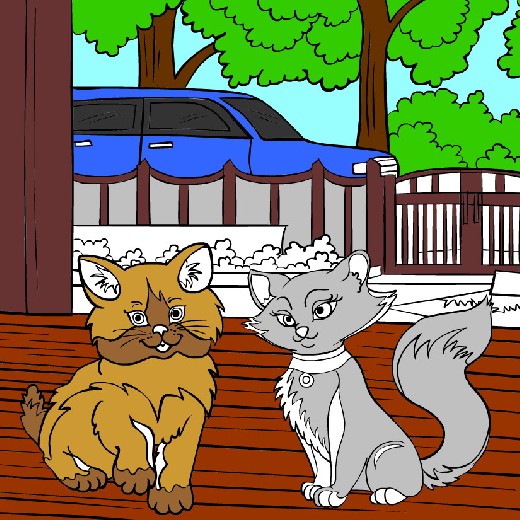 Obrázek, online omalovánka pro malé děti k vybarvení Kočičky, Zvířátka Obrázky ke stažení a vytištění zdarma.