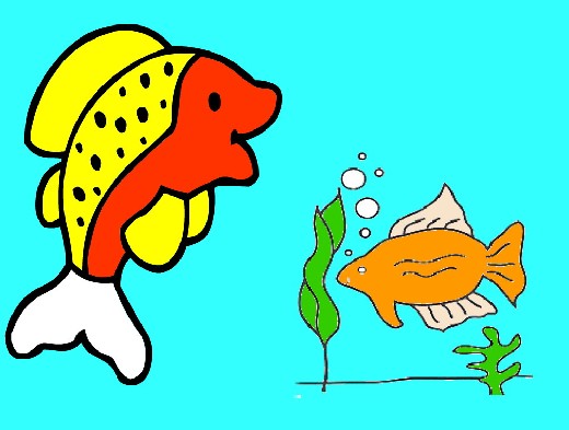 Obrázek, online omalovánka pro malé děti k vybarvení Ryby, Zvířátka Obrázky ke stažení a vytištění zdarma.