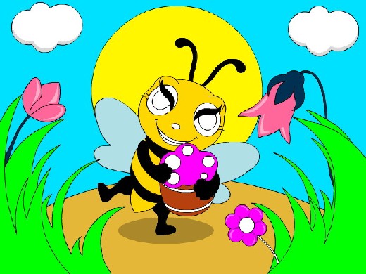Obrázek, online omalovánka pro malé děti k vybarvení Včela, Zvířátka Obrázky ke stažení a vytištění zdarma.