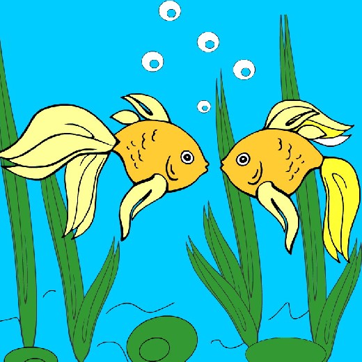 Obrázek, online omalovánka pro malé děti k vybarvení Zlaté rybky, Zvířátka Obrázky ke stažení a vytištění zdarma.