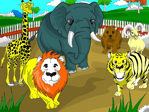 Obrázek, online omalovánka pro malé děti k vybarvení Zoologická zahrada, Zvířátka Obrázky ke stažení a vytištění zdarma.
